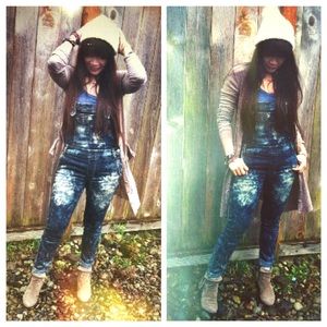 Free People Acid Washed Denim Jeans Ankle Overall sz 24